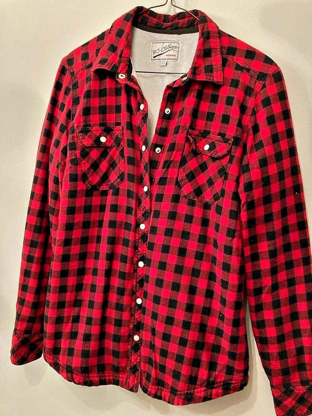 BC Clothing Checkered Button Down Shirt in Red & Black Size Small